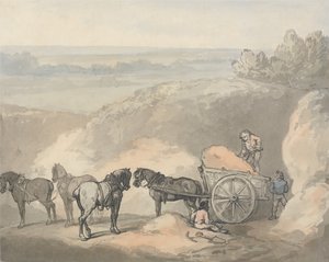 Cavalli e un carro in una cava di sabbia da Thomas Rowlandson